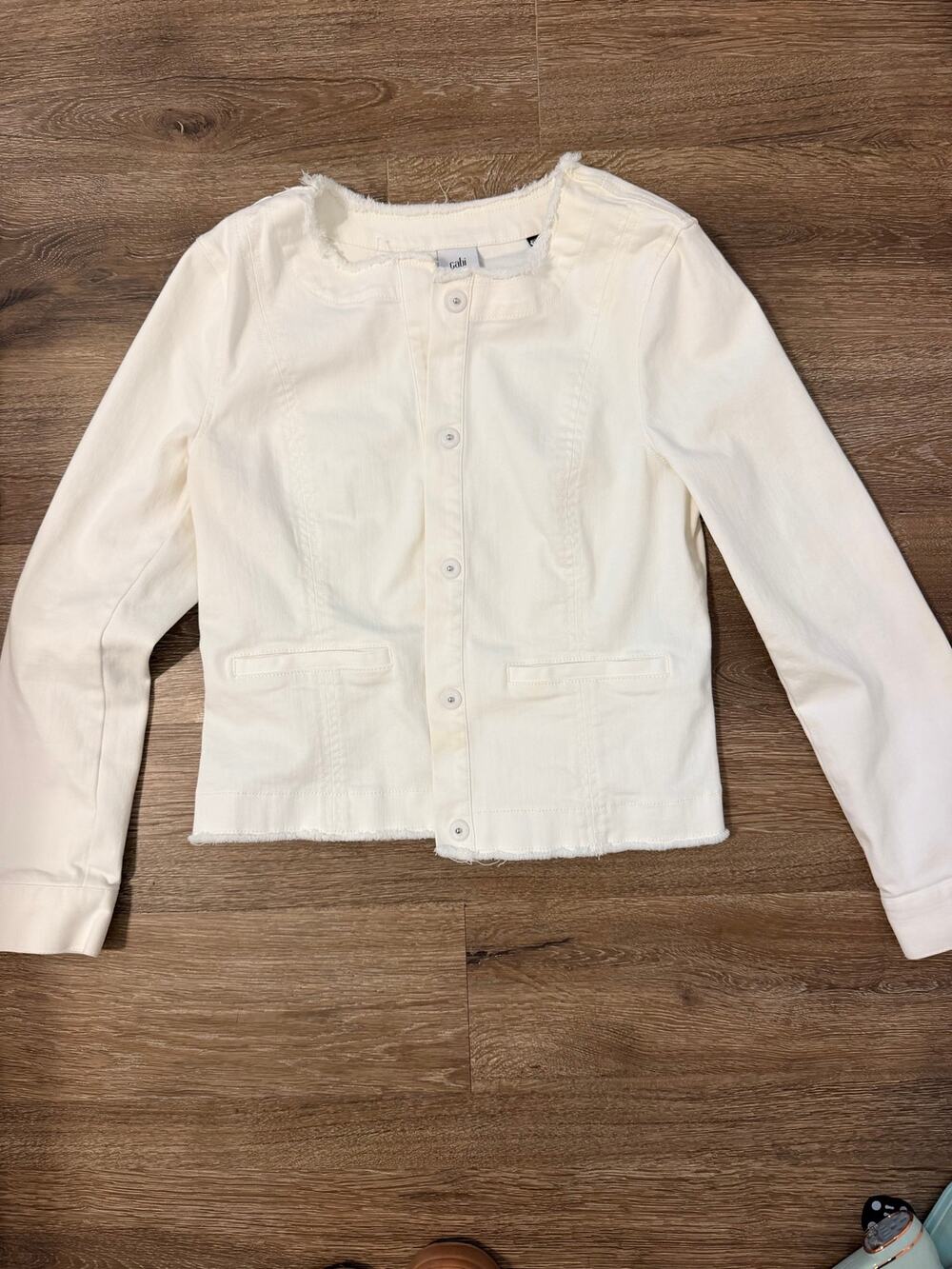 Cabi white denim jacket (raw/frayed edges) - Medium